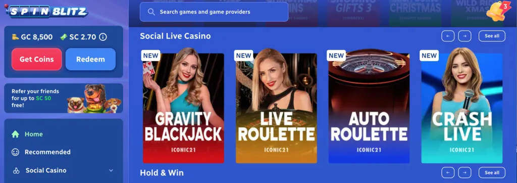 SpinBlitz Live Dealer Games Overview